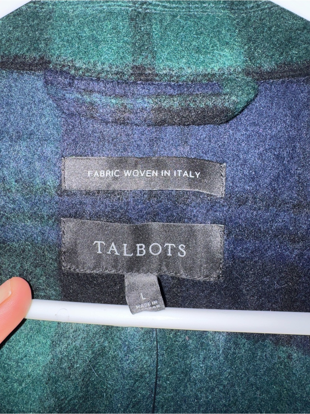 Talbots Green and Navy Plaid Wool Blend Pea Coat